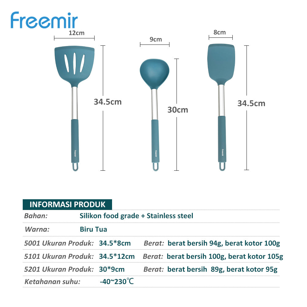 Freemir Spatula 35 cm Silikon Anti Meleleh BPA Free PFOA Free Tahan Banting Peralatan Dapur Minimalis Gagang Anti Panas