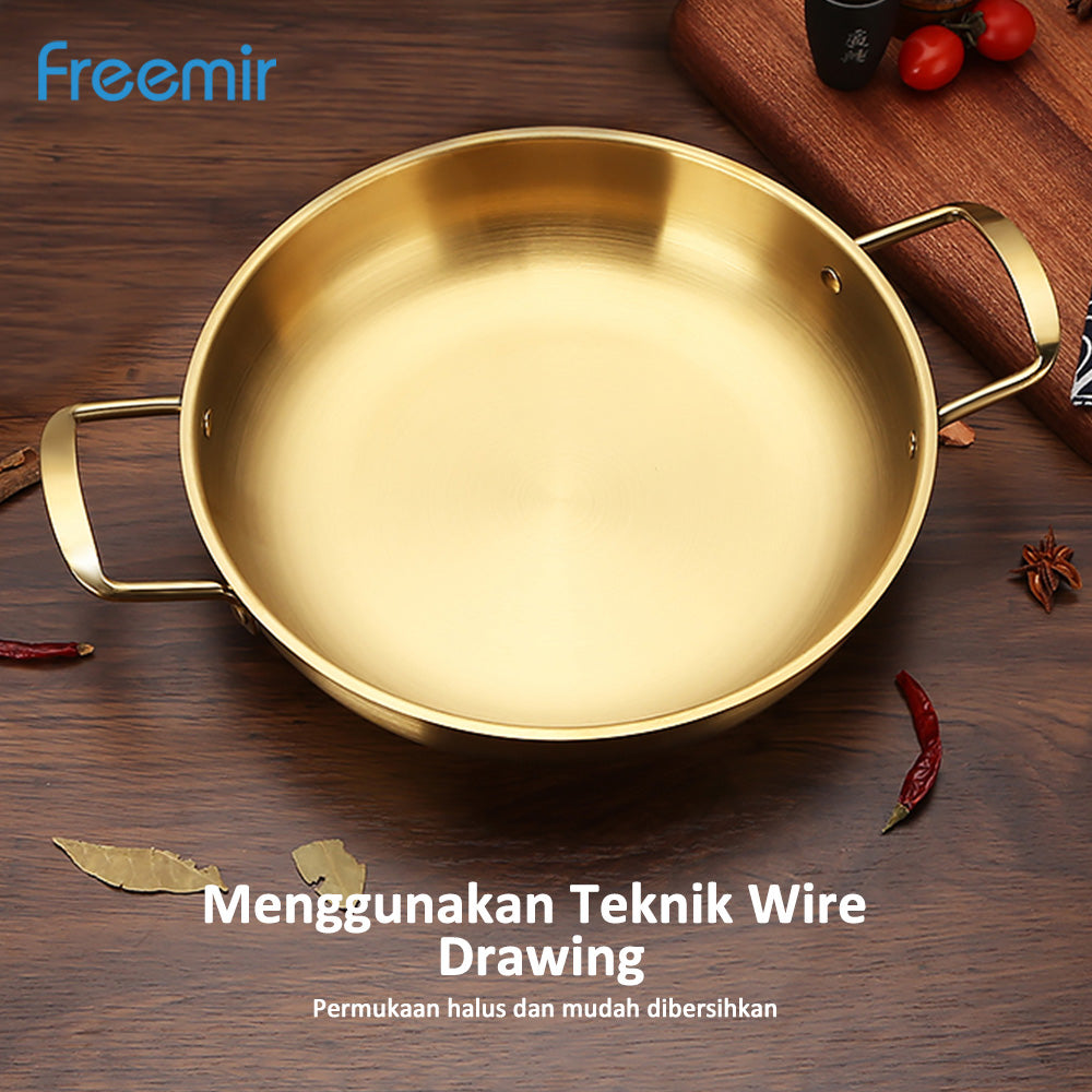 Freemir Panci 20 cm Panci Rebus Emas Korea Anti Lengket Stainless Steel 304 BPA Free PFOA Free Peralatan Dapur Minimalis Gagang Anti Panas