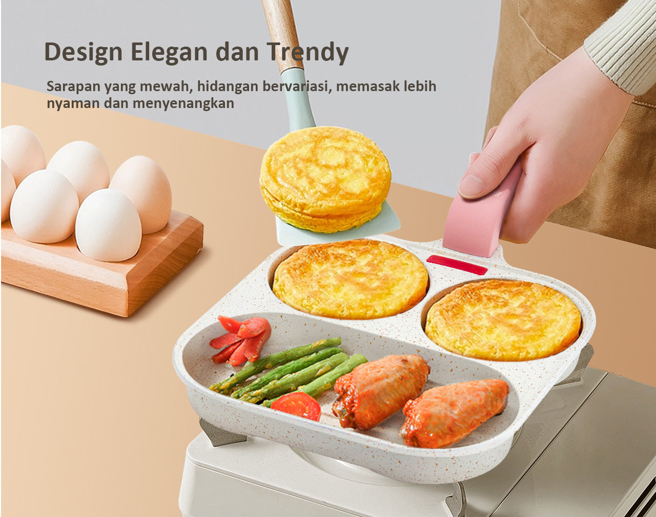 Freemir Teflon 3-in-1 21 cm Teflon Omelette Lengket Granit BPA Free PFOA Free Wajan Anti Lengket Peralatan Dapur Minimalis Gagang Backlite Hitam Anti Panas