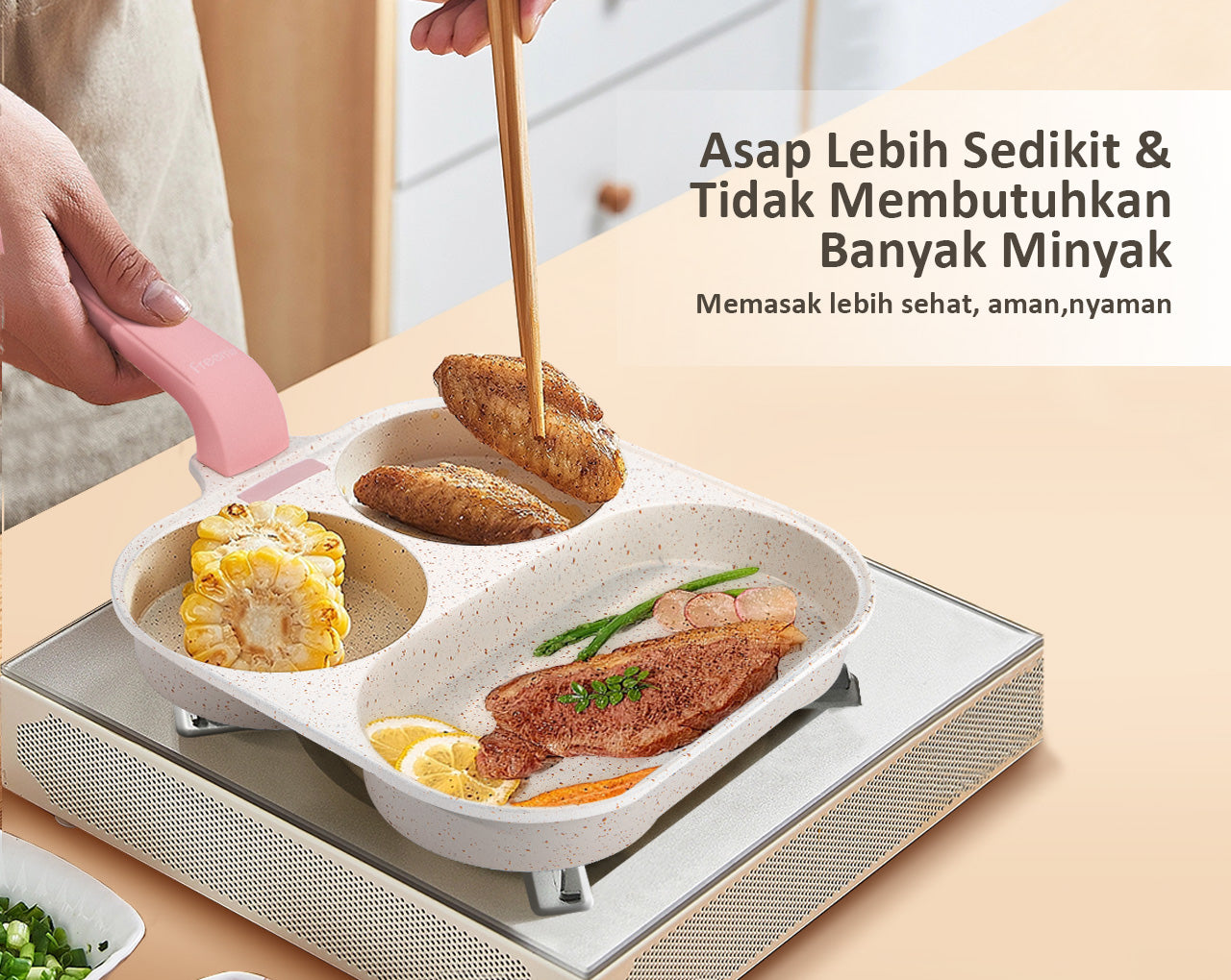 Freemir Teflon 3-in-1 21 cm Teflon Omelette Lengket Granit BPA Free PFOA Free Wajan Anti Lengket Peralatan Dapur Minimalis Gagang Backlite Hitam Anti Panas