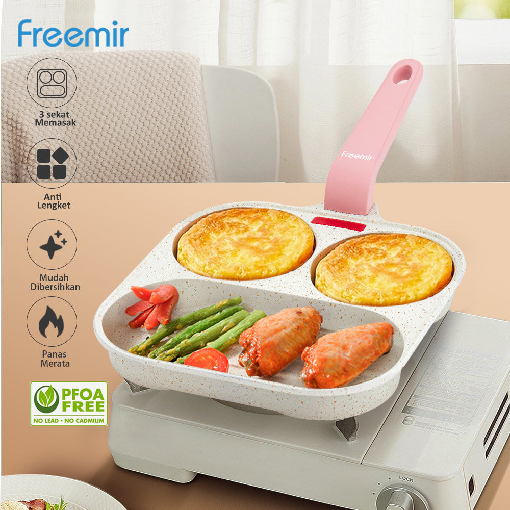 Freemir Teflon 3-in-1 21 cm Teflon Omelette Lengket Granit BPA Free PFOA Free Wajan Anti Lengket Peralatan Dapur Minimalis Gagang Backlite Hitam Anti Panas