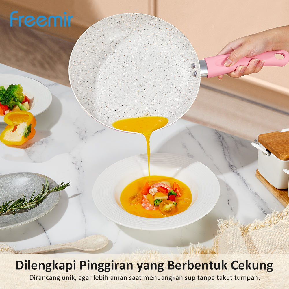 Freemir Teflon 24 cm Anti Lengket Granit BPA Free PFOA Free Teflon Anti Lengket Panggang Peralatan Dapur Minimalis Gagang Silikon Anti Panas