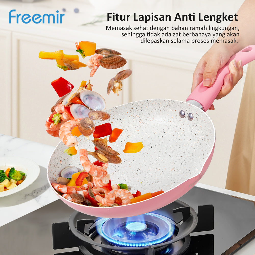 Freemir Teflon 24 cm Anti Lengket Granit BPA Free PFOA Free Teflon Anti Lengket Panggang Peralatan Dapur Minimalis Gagang Silikon Anti Panas