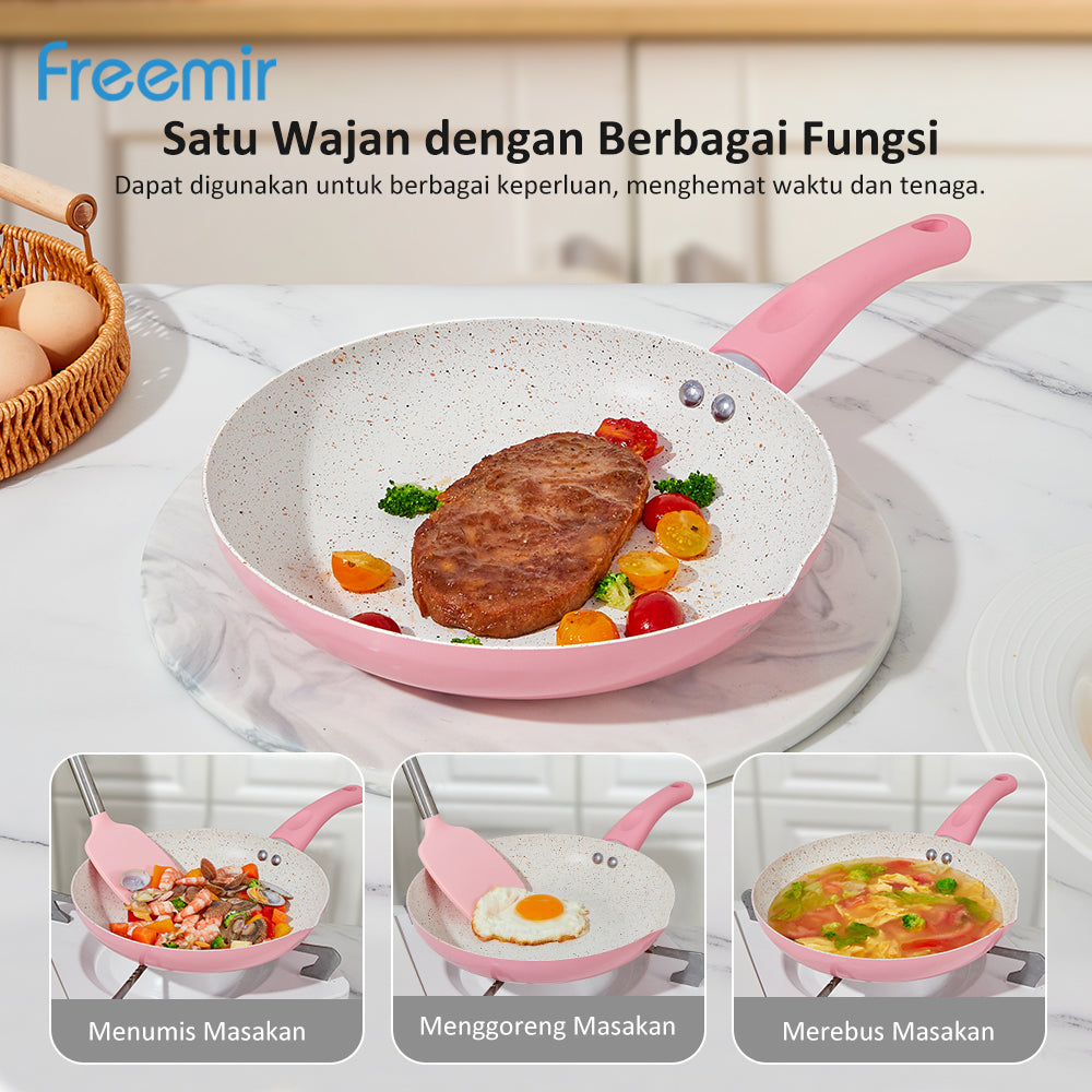 Freemir Teflon 24 cm Anti Lengket Granit BPA Free PFOA Free Teflon Anti Lengket Panggang Peralatan Dapur Minimalis Gagang Silikon Anti Panas