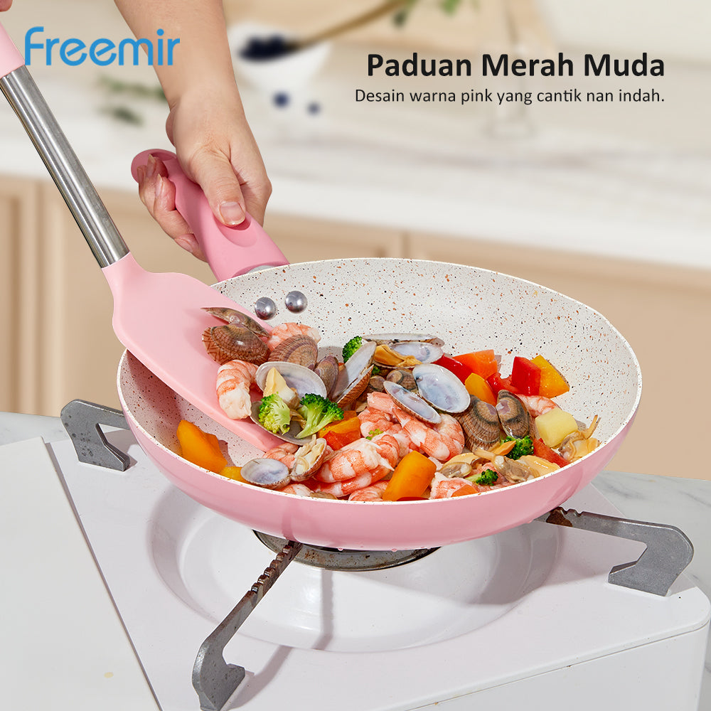 Freemir Teflon 24 cm Anti Lengket Granit BPA Free PFOA Free Teflon Anti Lengket Panggang Peralatan Dapur Minimalis Gagang Silikon Anti Panas