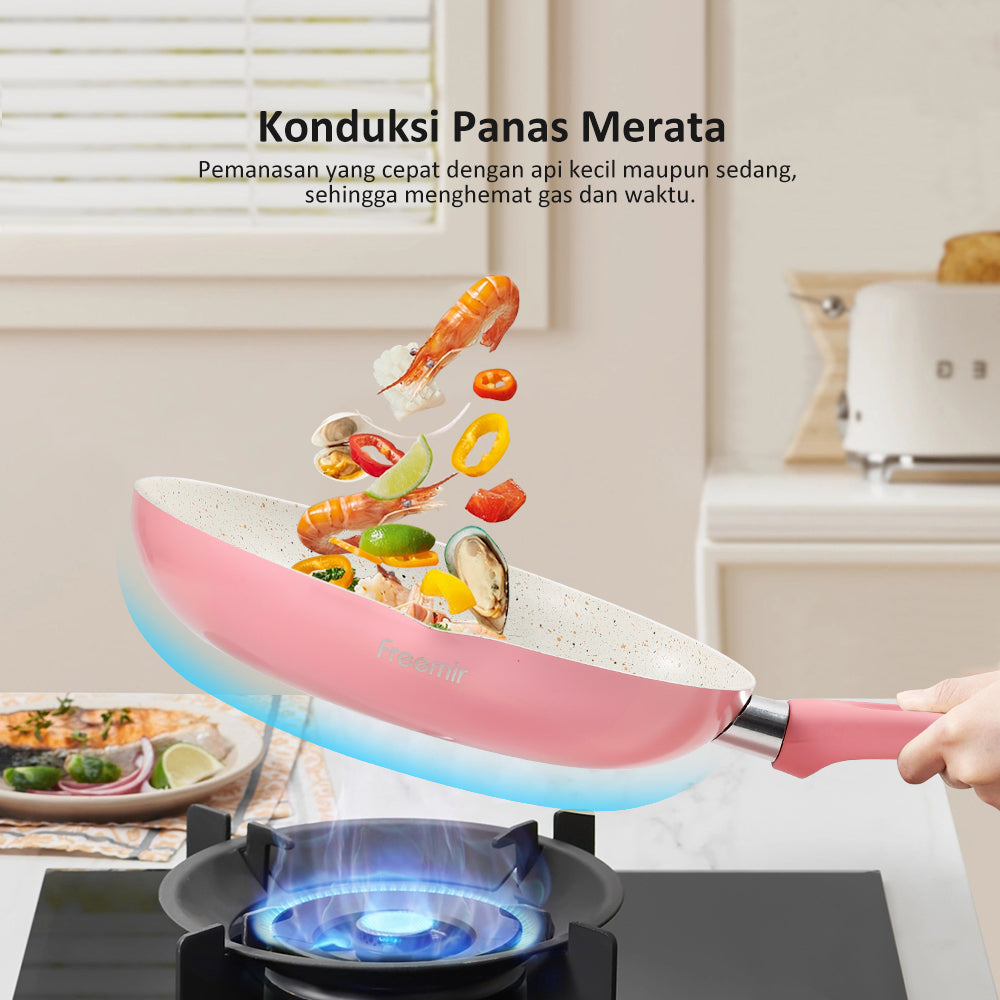 Freemir Teflon 24 cm Anti Lengket Granit BPA Free PFOA Free Teflon Anti Lengket Panggang Peralatan Dapur Minimalis Gagang Silikon Anti Panas